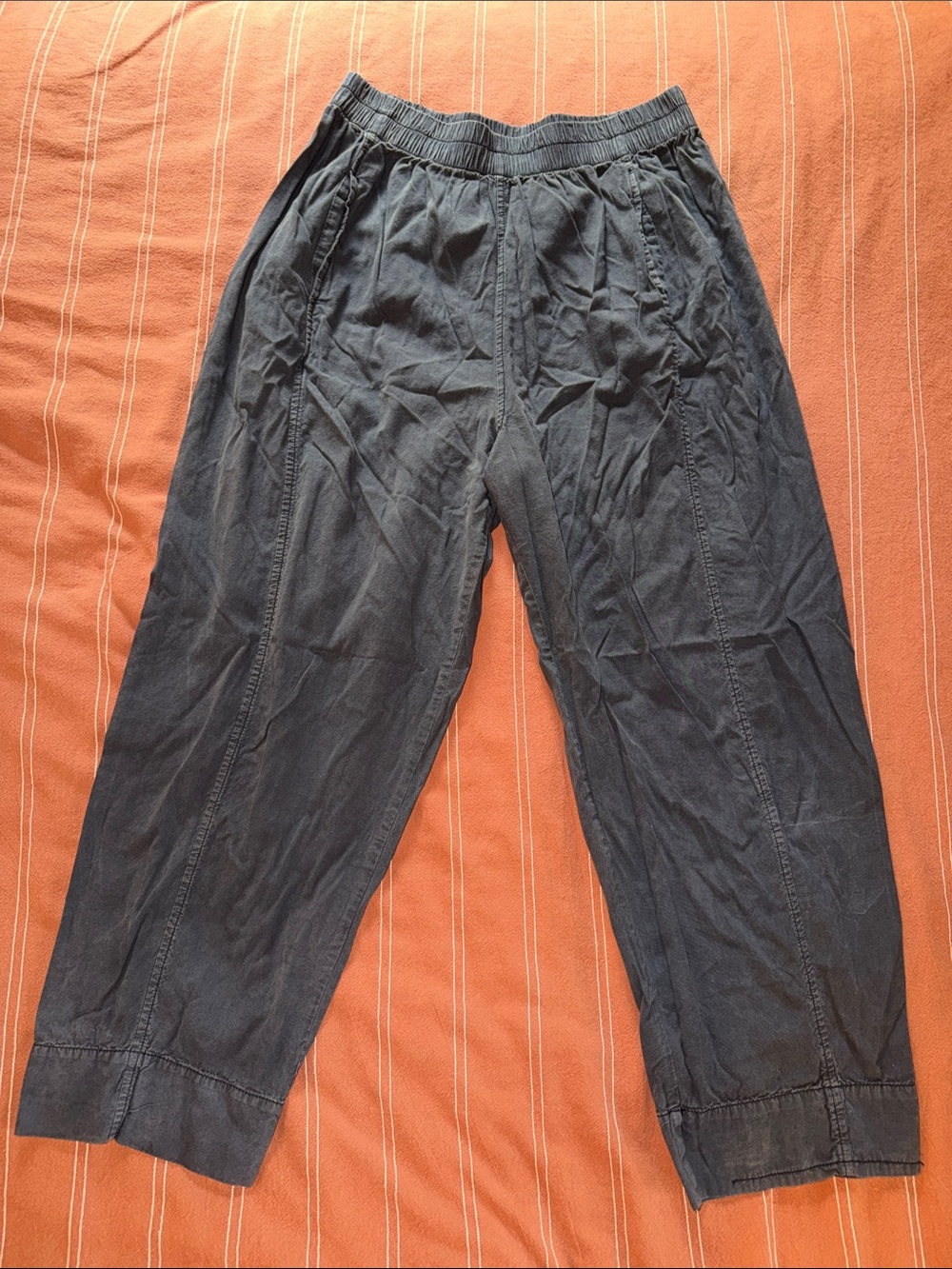Free People Grey Straight Leg Elastic Waist Pants